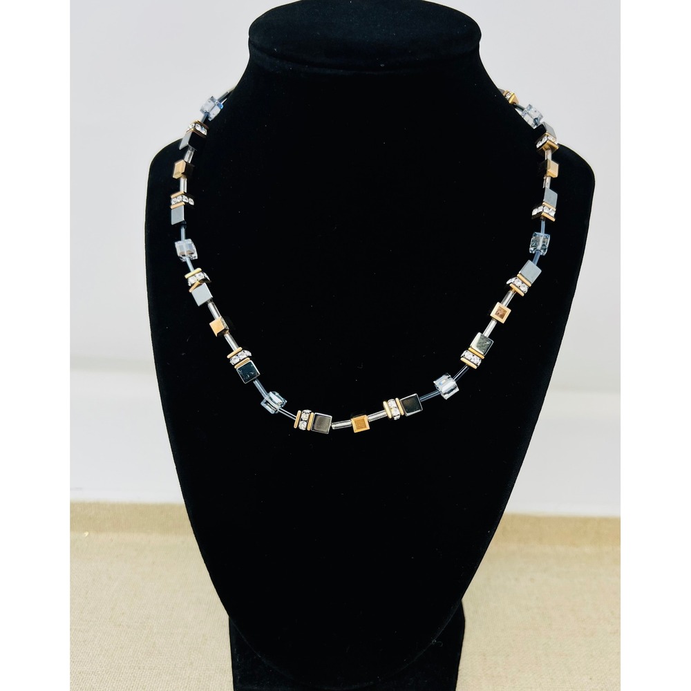 Coeur de Lion Swarovski Brown Crystal Geo Cube Necklace Handmade in Germany
